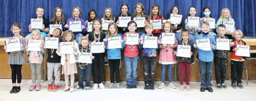 Students of the Month for October at Southeast Fountain Elementary are, from left, front row, Piper Gookins, Molly Ellis, Yeray Benavides, Paizlee Powell, Tristyn Thomas, Adra Swenson, Emmaline Sarver, Ted Teal, Jeremiah Cooper, Madilynn Songer, Meylani Cervantes-Gil, Dominic Warrick, Eliott Grayson and Liam Bane; and back row, Cooper Larson, Henry Davis, Eden Stout, Leslie Lopez, Leah Simko, Patience Bixler, London DePugh, Jailynn Wolverton, Piper Staten, Alaina Markle, Bella Purcell and Emily Dotson.