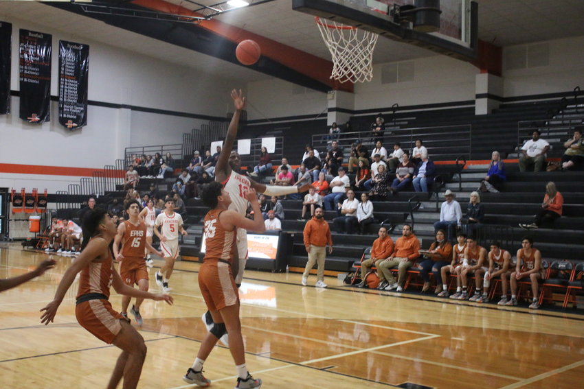 Jeremiah Hastings puts up a shot against Eagle Pass in an earlier game this month. Hastings scored 25 points in a win over Karnes City on Friday, Dec. 10.