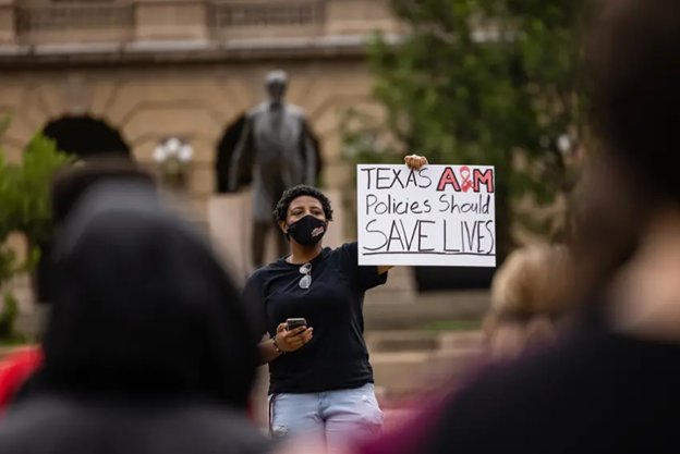 Texas A&amp;M students gathered Tuesday to demand more mandatory COVID-19 precautions on the College Station campus. School leaders have said they&rsquo;re limited in what they can require. University leaders have encouraged mask-wearing and getting vaccinated, but they say Gov. Greg Abbott has prevented them from requiring either.