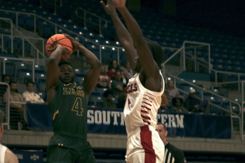 Keon Clergeot shoots a jumper during Saturdays Southland Tip-Off Final between Southeastern Louisiana University and Nicholls State University at the Merrell Center.