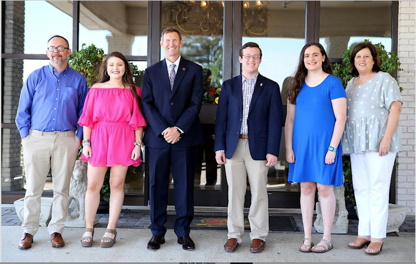 From left, Phi Theta Kappa advisor Derrick Conner, Olivia Newell, East Mississippi Community College President Dr. Scott Alsobrooks, Nathanail Shelton, Emma Biddles and PTK advisor Janet Briggs were among the attendees at luncheon for All-Mississippi Academic Team members.