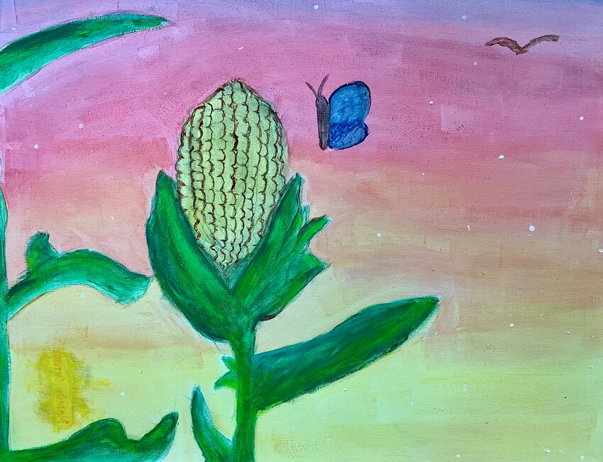 Corn-n-Butterfly is one of the paintings celebrated at the Branigan Cultural Center new exhibit opening May 3.