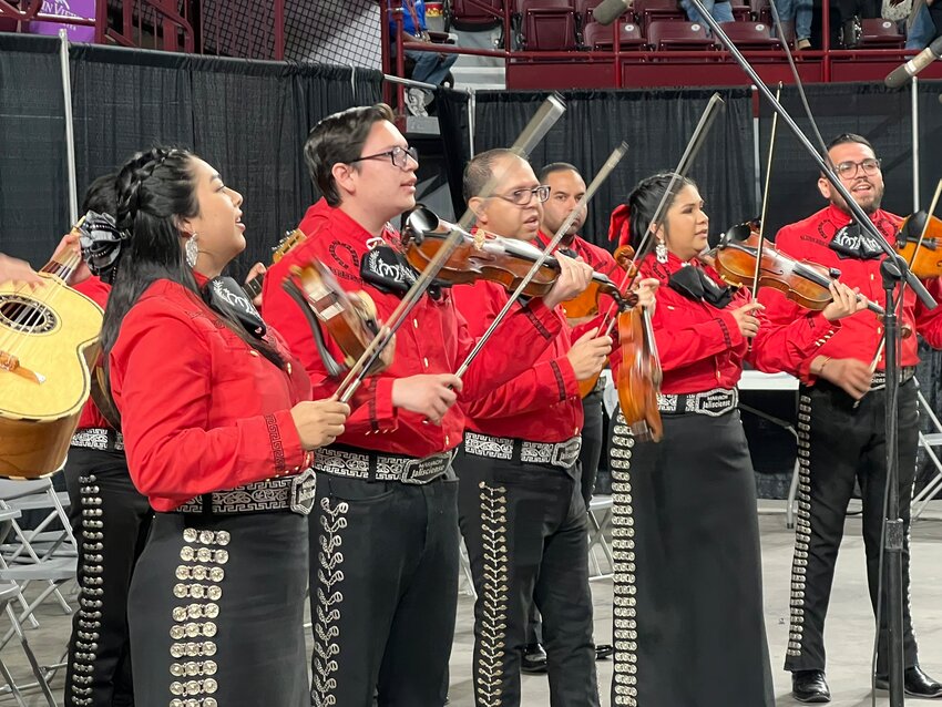 The band Mariachi Jalisciense performs during a graduation ceremony for Doña Ana Community College at the Pan-American Center in Las Cruces on May 9, 2024.