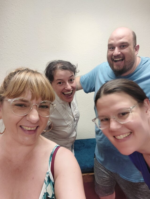 Rachel Thomas-Chappell, Casi Galban, Joshua Taulbee, and Erin Wendorf are the Super Secret Improv troupe, performing on Saturday, August 10, at the Black Box Theatre.