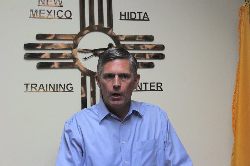 U.S. Sen. Martin Heinrich speaks at a press conference in Las Cruces on Aug. 12, 2024.