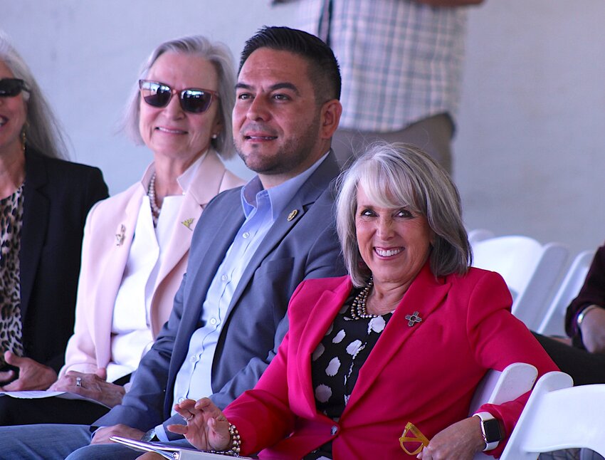 U.S. Rep. Gabe Vasquez and New Mexico Gov. Michelle Lujan-Grisham attend a ceremony including a groundbreaking for a new reproductive health care clinic in Las Cruces on Sept. 5, 2024.