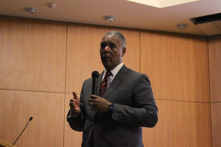 Brian Haynes, a candidate for New Mexico State University’s next president, speaks to students at the Corbett Center Student Union on Sept. 10, 2024.