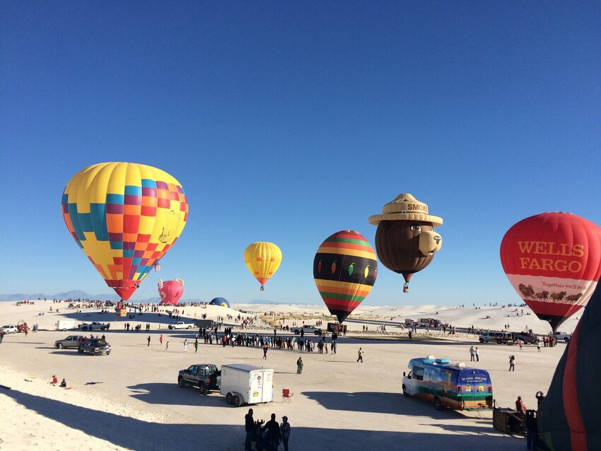 Hot air balloons launch over White Sands National Park at the annual invitational, happening on Saturday, Sept. 21 this year.