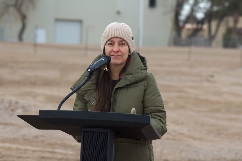 New Mexico state Rep. Micaela Lara Cadena, D-Mesilla, speaks at a groundbreaking ceremony for the Amador Crossing housing project in Las Cruces on Jan. 8, 2025.. Lara Cadena had supported the project with discretionary capital outlay funds.