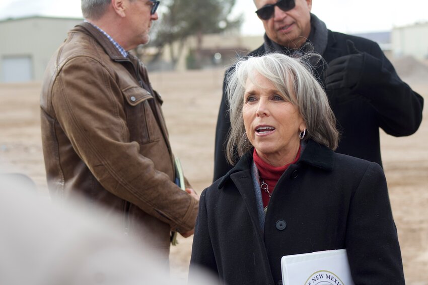 Gov. Michelle Lujan Grisham greets Las Cruces city officials ahead of a groundbreaking for the Amador Crossing supportive housing project on W. Amador Avenue on Jan. 8, 2025.