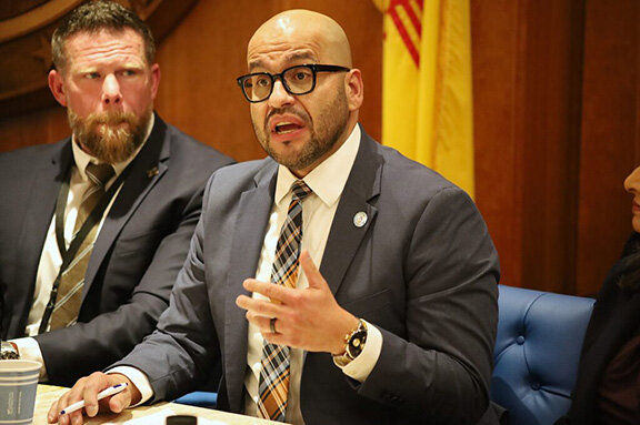 New Mexico House Speaker Javier Martínez (D-Albuquerque) called the crime and behavioral health packages “the best path possible” to care for the most vulnerable and keep communities safe at a signing ceremony and news conference in Santa Fe on Feb. 27, 2025.