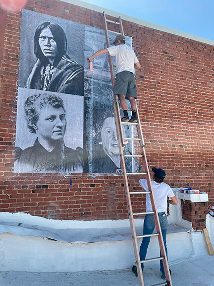 The mural and its installation on the second floor of Karen Hymer's gallery, Light Art Space, 209 west Broadway Street Silver City