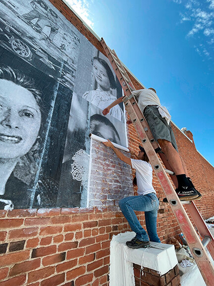 The mural and its installation on the second floor of Karen Hymer's gallery, Light Art Space, 209 west Broadway Street Silver City