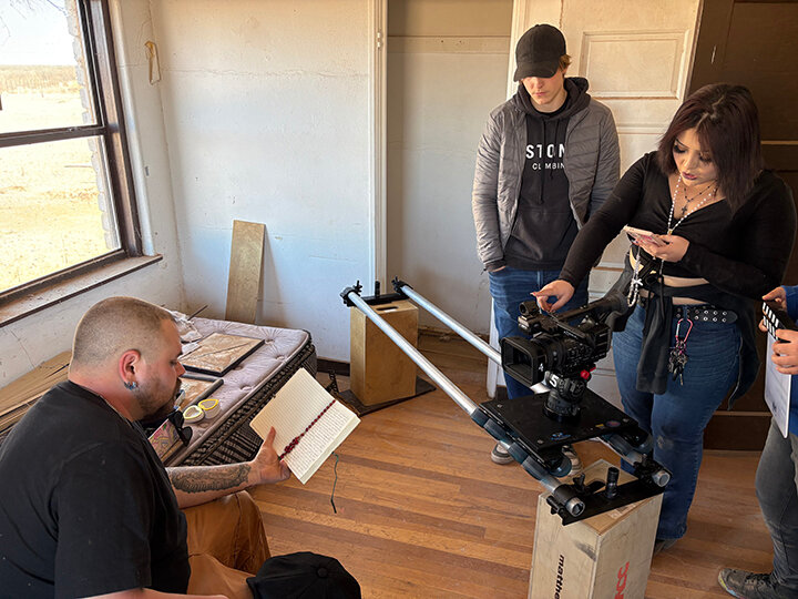 Hezakiah Oates learns Dana Dolly operation as Austin Lucero acts solo in a scene with Mariana Tablon doing some off-screen voiceover