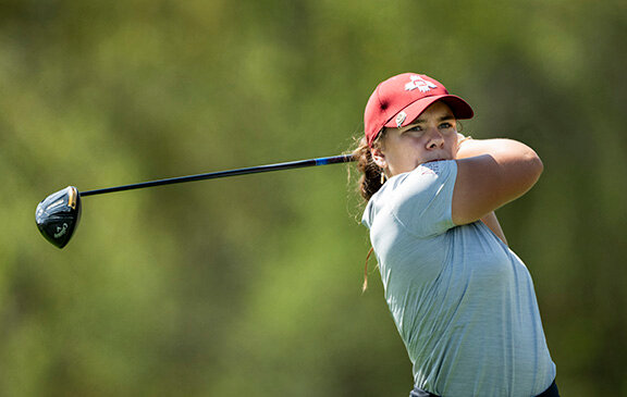 Emma Kaisa Bunch of Denmark plays her stroke from the No. 3 tee during a practice round prior to the Augusta National Women's Amateur at Champions Retreat Golf Club, Tuesday, April 01, 2025.