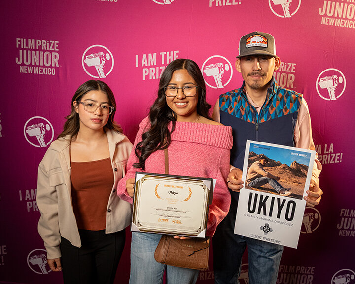 Deming High School winners of the Best Drama award for “Ukiyo,” from left: Kinari Marquez (Actor), Mariana Dominguez (Director), Yadier Acuna (actor).