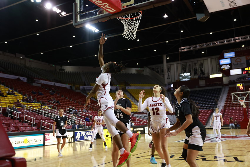 The New Mexico State women's basketball team topped 100 points in its win over SAGU American Indian College Dec. 28.