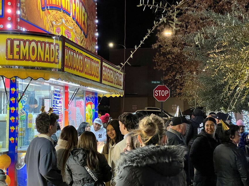 Food trucks and refreshment stands lined the east side of Plaza de Las Cruces during the New Year&rsquo;s Eve Chile Drop on Dec. 31.