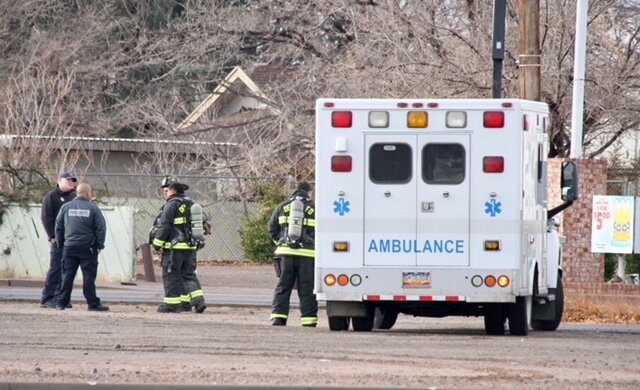 First responders near the scene of a bomb blast at the New Mexico Probation and Corrections building in Deming, N.M. on Jan. 22, 2024.