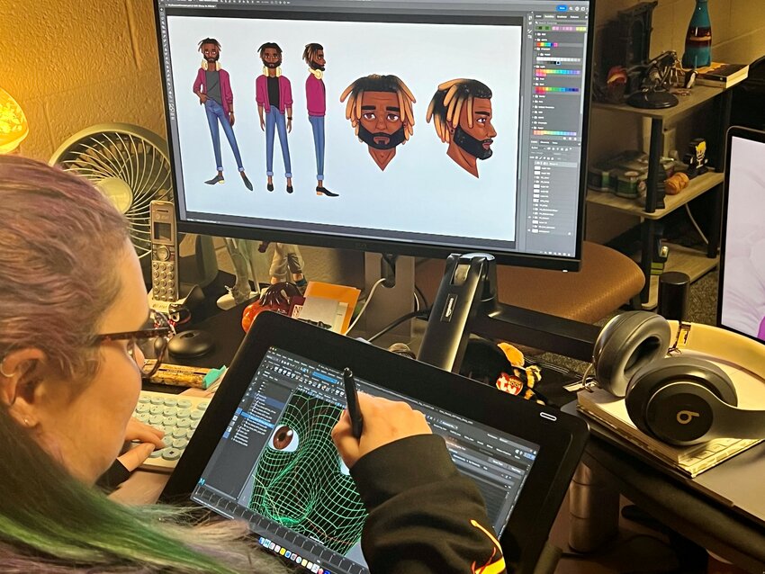 One of the animators at NMSU’s Learning Games Lab works on the “skeletal” structure used to animate a character for an educational game under development at the Las Cruces campus.