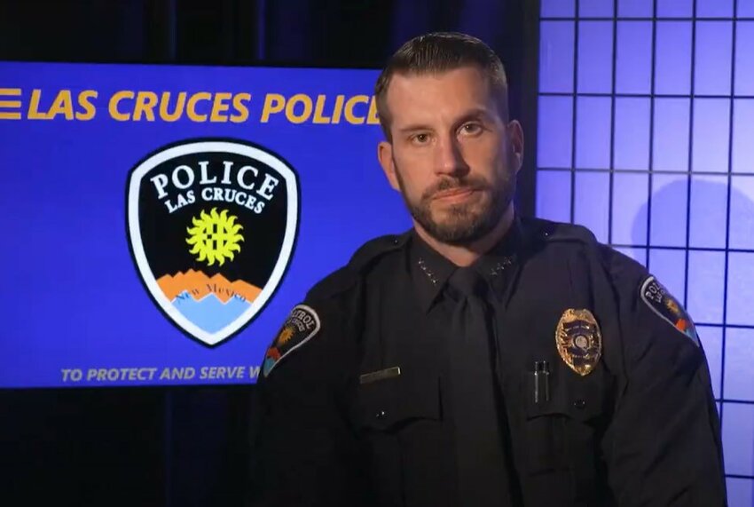 Las Cruces police chief Jeremy Story appears in a video, released on Feb. 29, identifying the witness who intervened in the attack that killed police officer Jonah Hernandez.