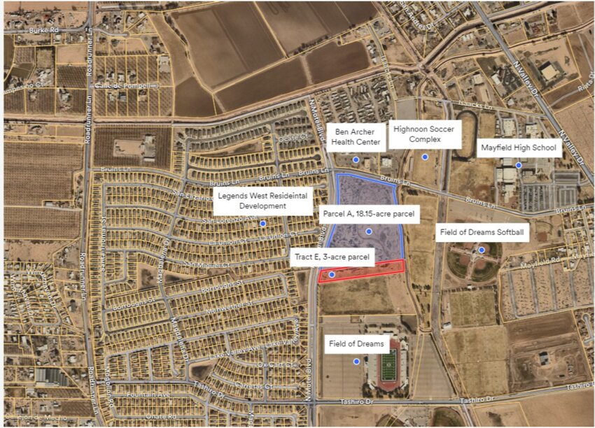 A diagram presented to the Las Cruces City Council on March 18 shows the location of land purchased by the city.