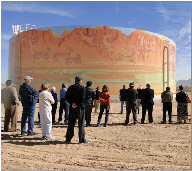 A water tank that stores water from the Mesilla bolson as part of Las Cruces’ municipal water system is pictured in an annual report from Las Cruces Utilities.