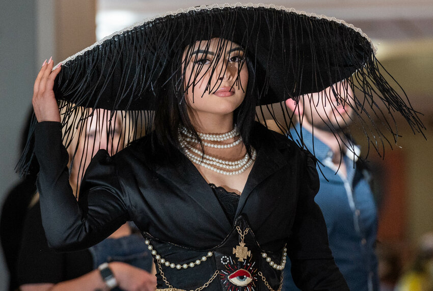 The 2023 Upcycle Recycle Remade Runway Sustainable Fashion Show was held at the Aggie Lounge featuring clothing made of recycled materials and was hosted by the Aggie Fashion Club. Thursday April 13, 2023. (NMSU photo by Josh Bachman)