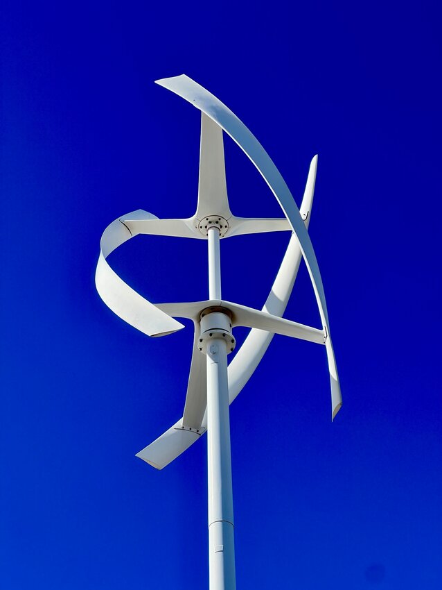 A wind turbine stands outside the Las Cruces museums downtown on April 16