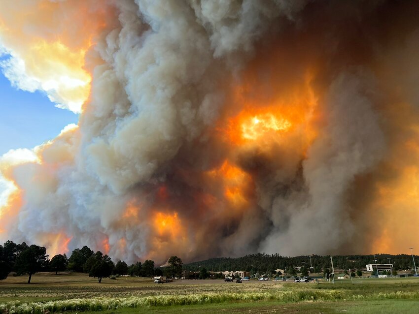 Smoke covers the sky near the White Mountain Sports Complex in Ruidoso on June 17.