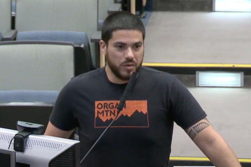 Chad Lozano addresses the Las Cruces City Council on the issue of U.S. Border Patrol seizures of cannabis at its checkpoints, during the June 17 council meeting.