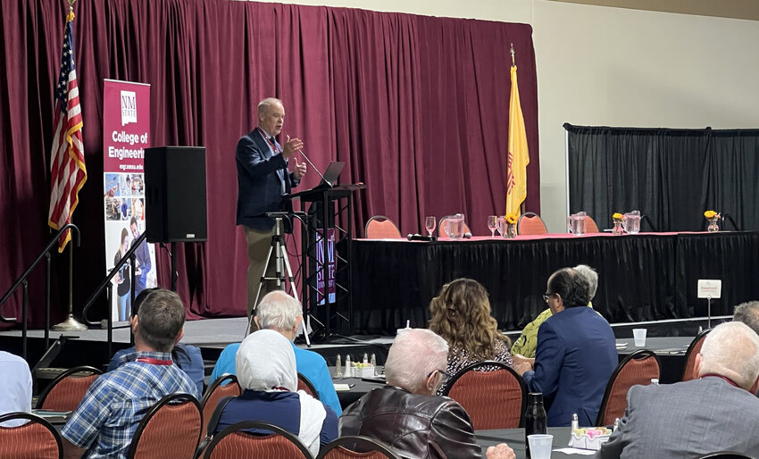 New Mexico Environment Department Secretary James Kenney addresses the strategic water supply symposium hosted in Las Cruces by New Mexico State University on June 27