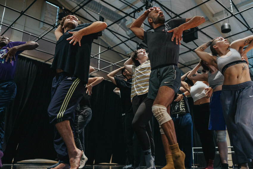 Chadi El-Khoury, right foreground, leads a rehearsal with the Dark Circles Contemporary Dance company.