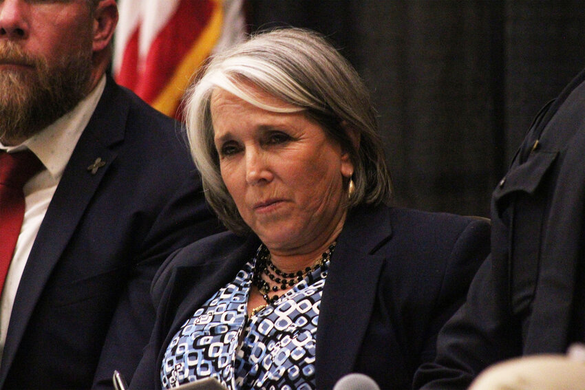 Gov. Michelle Lujan Grisham listens during a town hall meeting in Las Cruces on July 25, 2024.