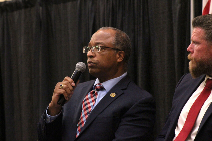 Doña Ana County District Attorney Gerald Byers addresses over 500 people who attended a town hall meeting devoted to public safety at the Las Cruces Convention Center on July 25, 2024.