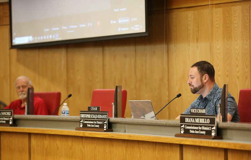 Do&ntilde;a Ana County chair Christopher Schaljo-Hernandez reopens a meeting of the commissioners on Aug. 19, 2024, before officially approving Scott Andrews&rsquo; selection as county manager.