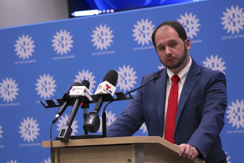 Las Cruces City Attorney Brad Douglas takes questions at a news conference at city hall on Aug. 30, 2024.