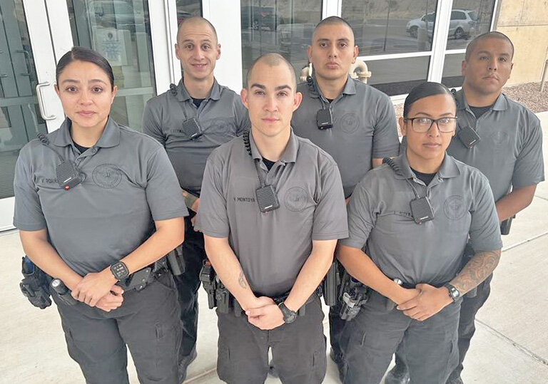 The 54th LCPD Academy graduation class includes Vincent Montoya, Veridiana Porras, Juan Prieto, Alan Ramirez, Eric Reynolds, and Jannette Soto, with Montoya heading to the NMSU Police Department.