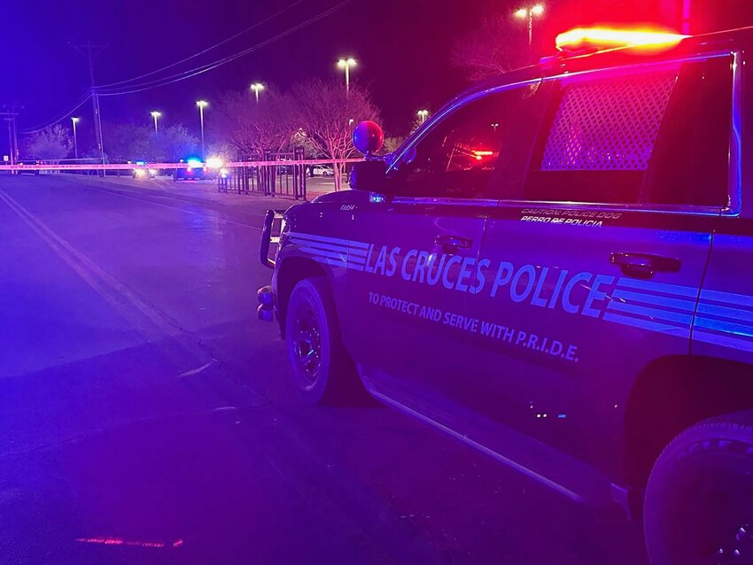 A Las Cruces Police car at Young Park, where a shooting caused left three dead and 15 injured late Friday, March 21.