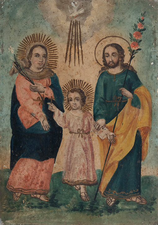 Unknown Artist, La Sagrada Familia, The Holy Family, Oil on tin, 19th Century. Courtesy of the NMSU Permanent Art Collection and Gift of Dr. Andrew M. Babey