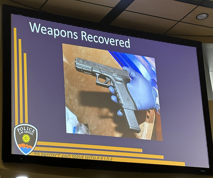 One of the five guns apprehended during the investigation into the Young Park shooting that occurred on Friday, March 21 that killed three and injured 15. The Las Cruces Police showed a photo of the gun during a press conference held on March 25.