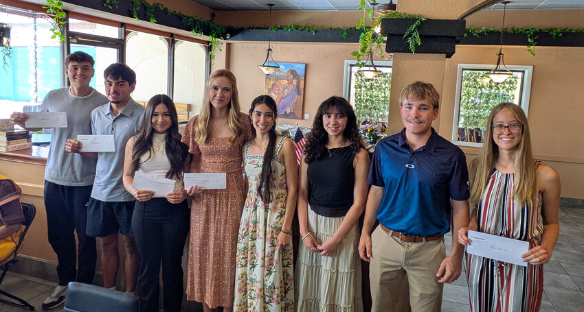 The students are, left-to-right: Garrett Viera of Centennial High School, Antonio Torres of Mayfield High School, Alyjah Lara of Mayfield High School, Eleanor Krizek of Las Cruces High School, Alexandra Morales of Las Cruces High School, Mia Villegas of Centennial High School, Cole Foster of Mayfield High School and Teagan DeArmand of Centennial High School.