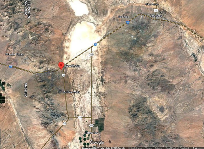 The white expanse seen in this Google Maps image is the Lordsburg Playa, a massive source of dust triggering multi-car pileups to occur with alarming frequency along this I-10 corridor between Lordsburg and the Arizona-New Mexico state line.