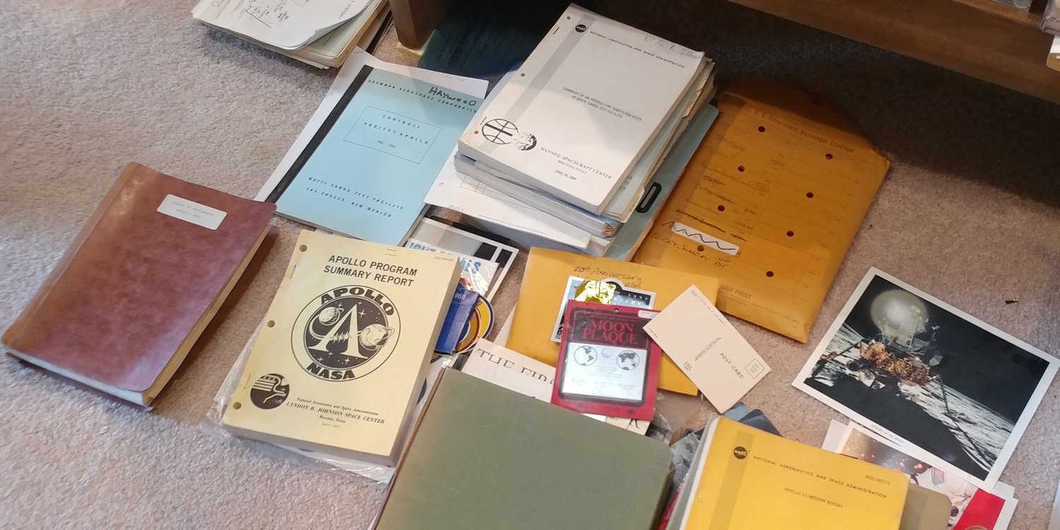 Part of retired NASA engineer Ray Melton’s extensive collection of Apollo program reports and documents.