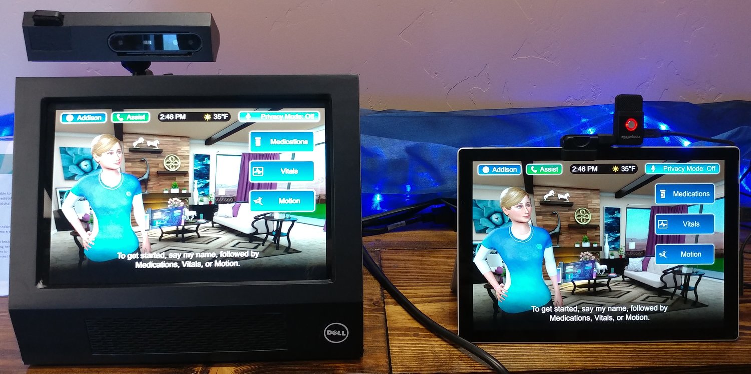 Technological advancements have shrunk the size of the Addison console, with the 2019 version on the left (developed with assistance from Cruces Creatives) and a more recent “sleeker touch-screen device” on the right.