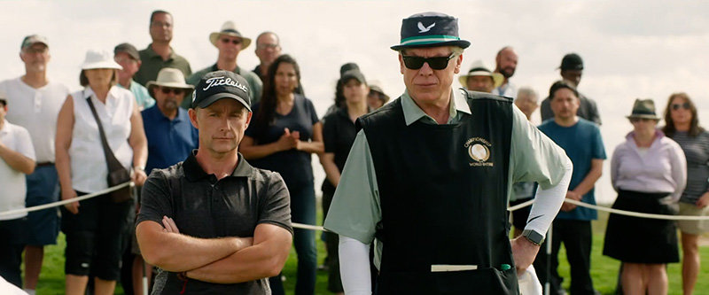 Billy Boyd (Archie Borthwick) and Christopher McDonald (Wiley)
watch as Joe Amable-Amo takes his shot on the green in the film
“Walking With Herb”