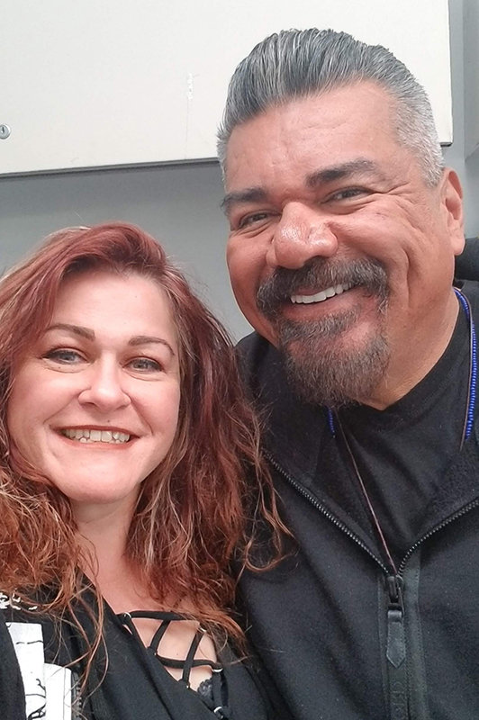 Pepper Gallegos with actor George Lopez, for whom she did makeup in the Las Cruces-based movie “Walking With Herb.”