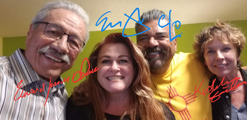 Pepper Gallegos with “Walking With Herb” cast members Edward James Olmos, George Lopez and Kathleen Quinlan.