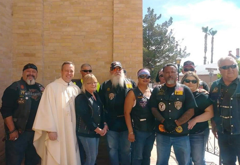 The Very Rev. Christopher Williams at the 2018 Eagle Riders bike blessing with some friends.
Williams ended up blessing more than 150 motorcycles.