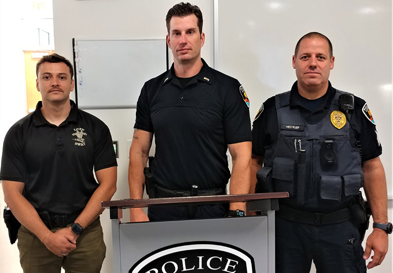 Left to right are the Las Cruces Police Academy Coordinator Officer David Rodriguez, LCPD Lt. Jeremy Story and LCPD Community Outreach Unit Sgt. Erik Hechler.